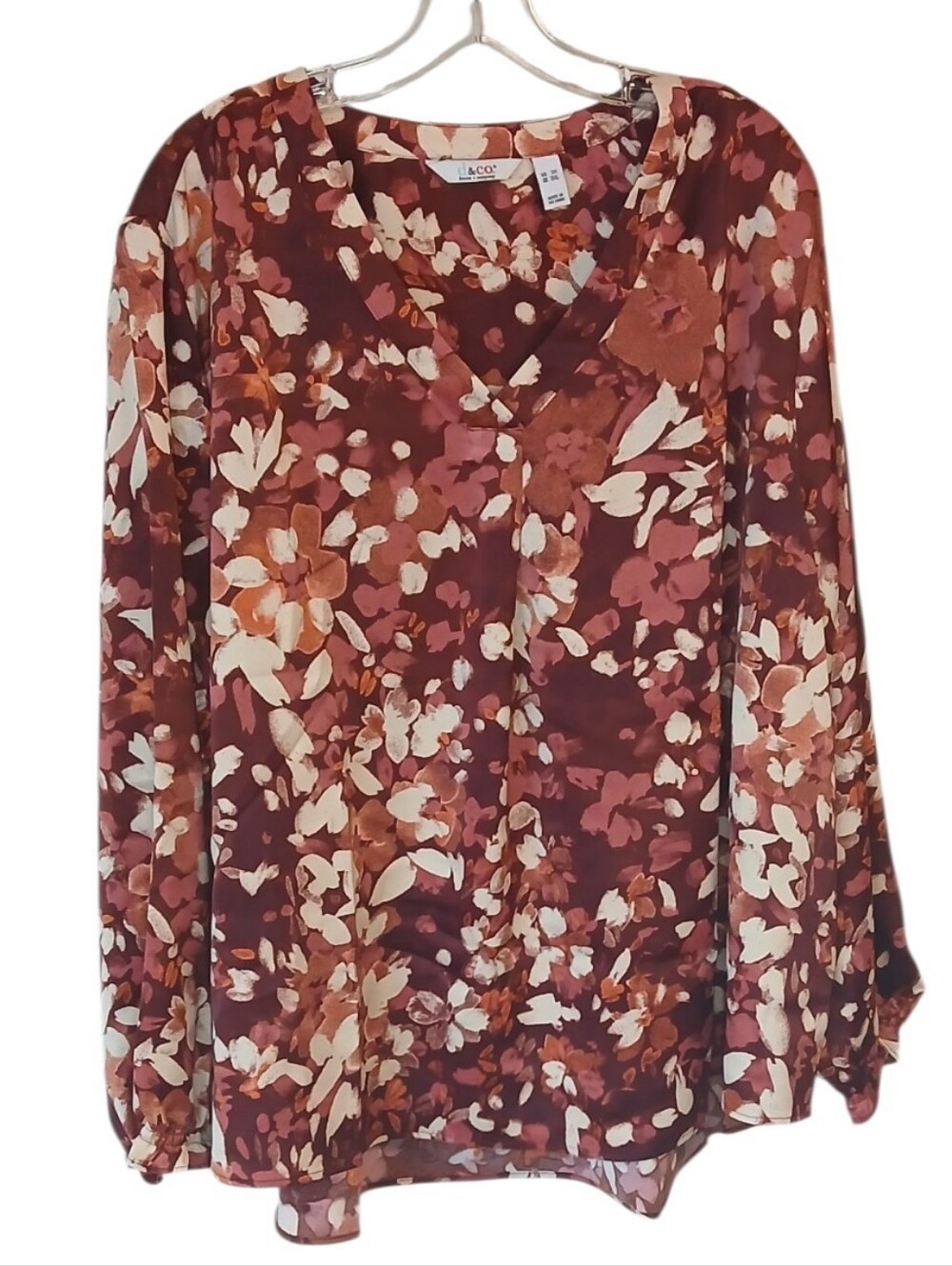 Denim & Company Floral V-Neck Blouse with Cream and Blush Accents Size 3X